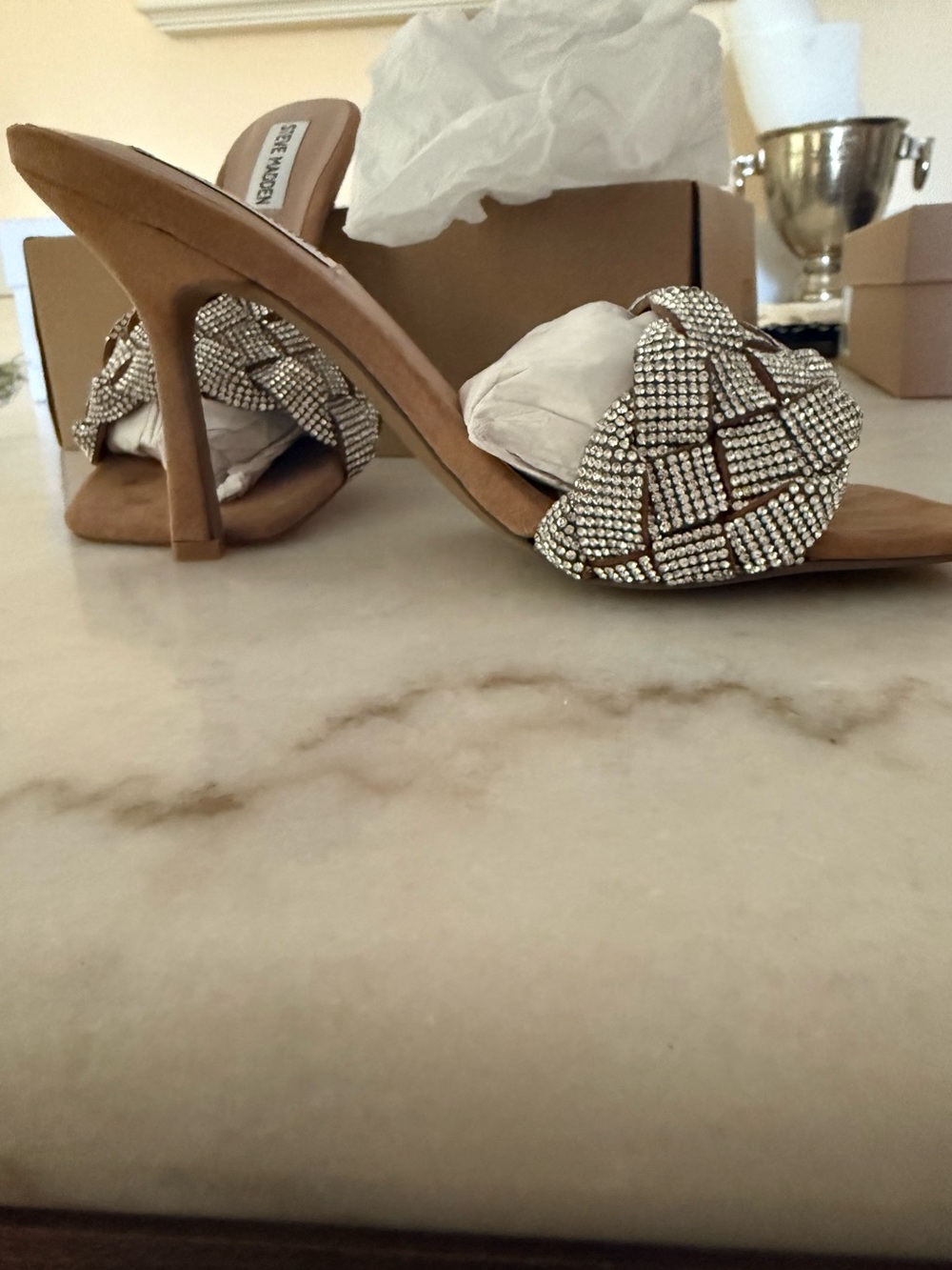 Steve Madden Taupe Braided Crystal Slide Sandals - Picture 2 of 6